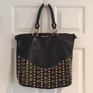 Miu Miu Gold Grommet and Stud Leather Tote
